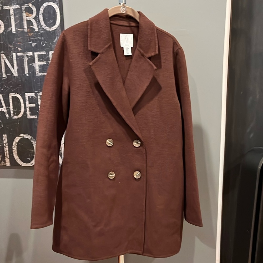 🇪🇸🐠Joie double breasted pea coat overcoat notched collar pockets brown wool - Picture 2 of 12